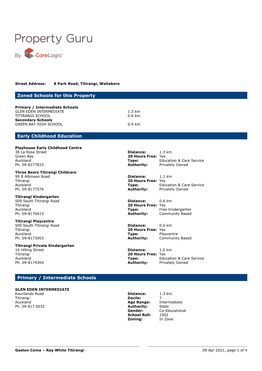 Schools and Schools Zones Relating to a Property