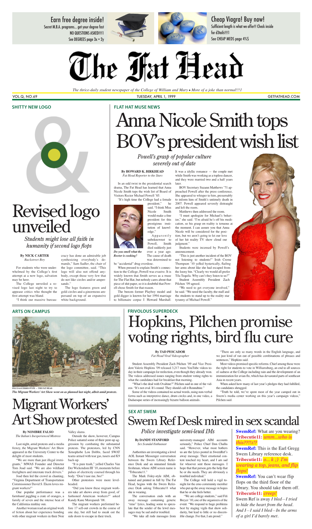 Anna Nicole Smith Tops BOV's President Wish List