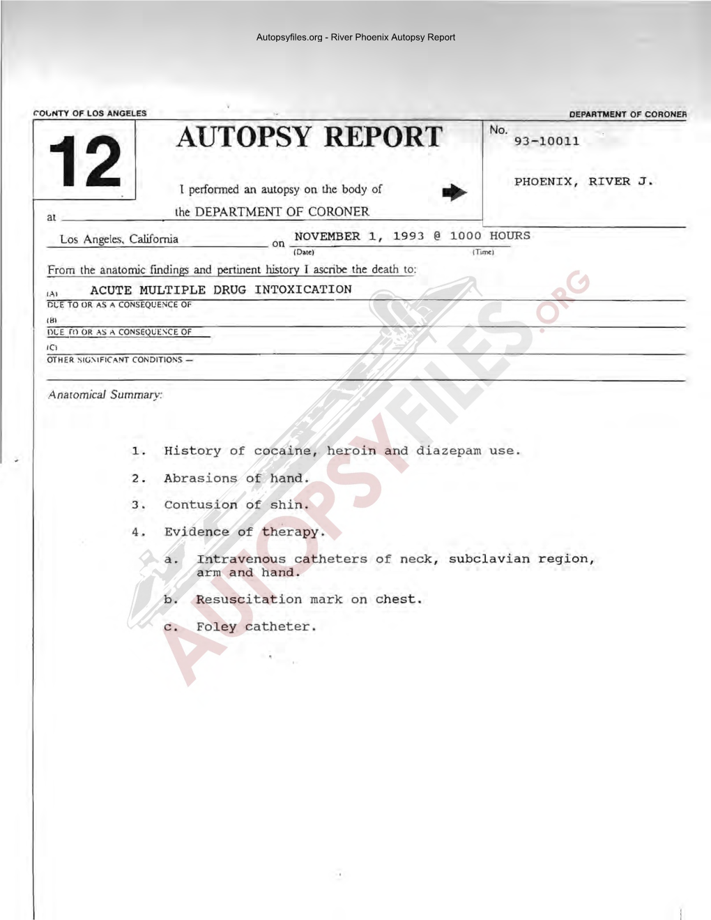 River Phoenix Autopsy Report