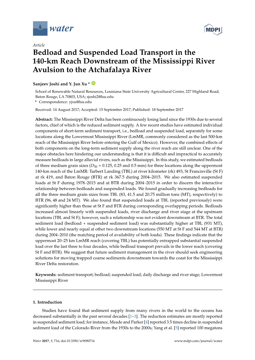 Bedload and Suspended Load Transport in the 140-Km Reach Downstream of the Mississippi River Avulsion to the Atchafalaya River