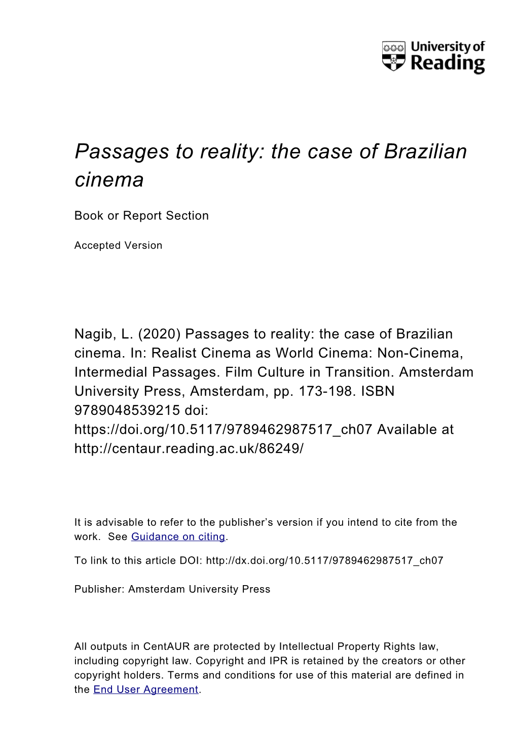 Passages to Reality: the Case of Brazilian Cinema