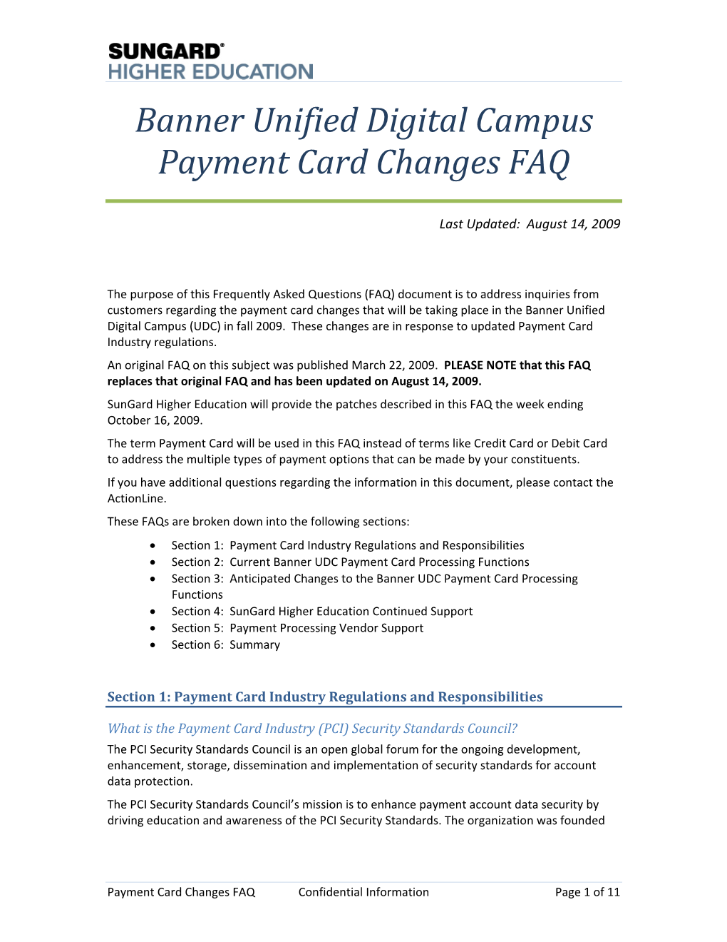 Banner Unified Digital Campus Payment Card Changes FAQ