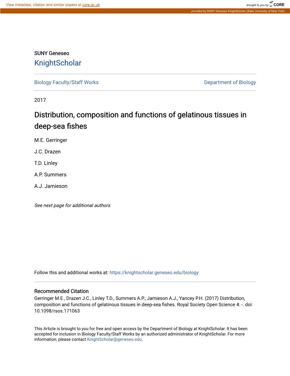 Distribution, Composition and Functions of Gelatinous Tissues in Deep-Sea Fishes