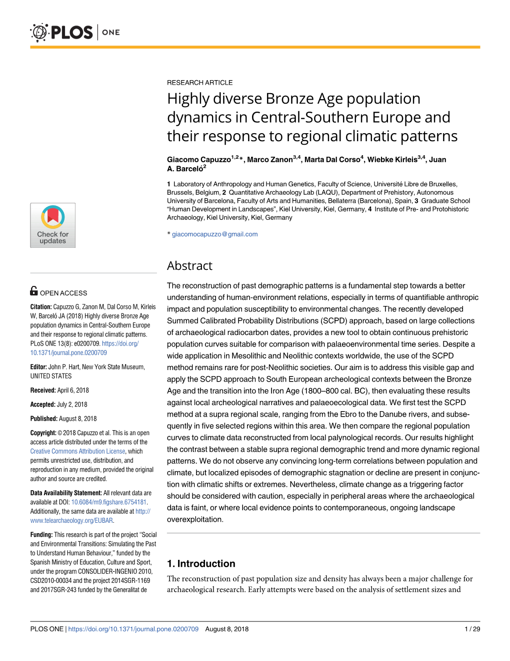 Highly Diverse Bronze Age Population Dynamics in Central-Southern Europe and Their Response to Regional Climatic Patterns