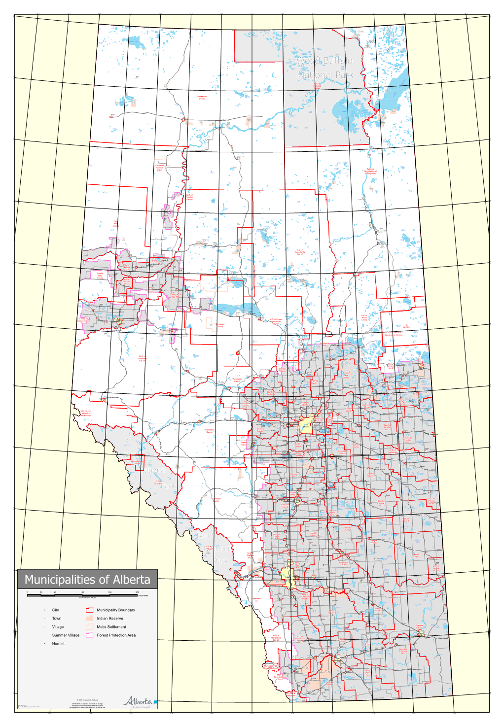 Municipalities of Alberta Map 2017