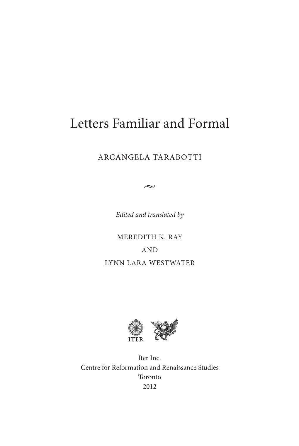 Letters Familiar and Formal