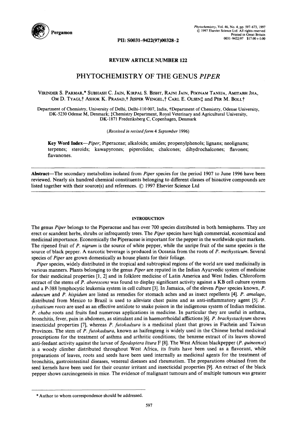 Phytochemistry of the Genus Piper