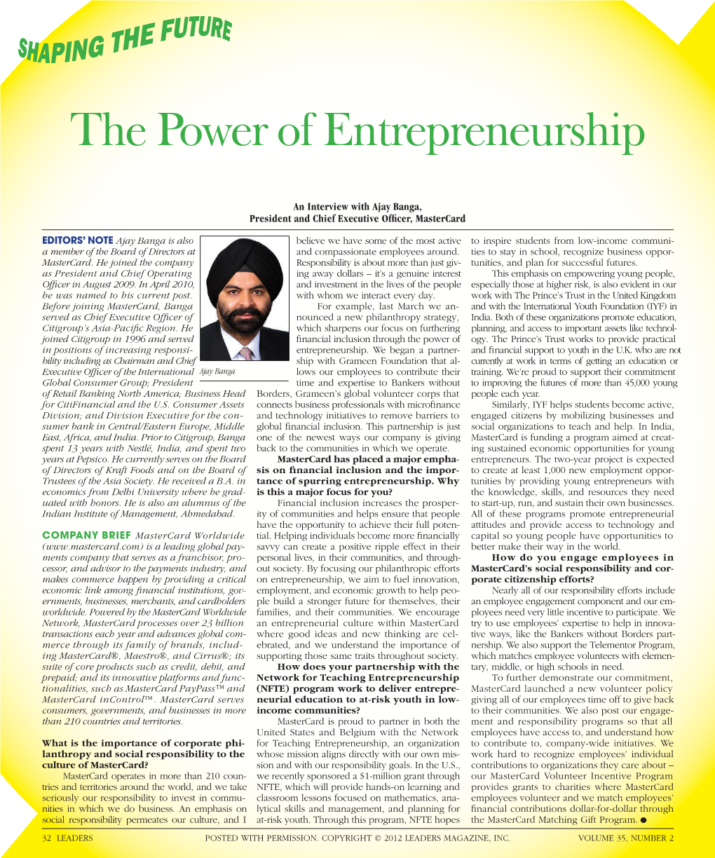 To Download a PDF of an Interview with Ajay Banga, President And