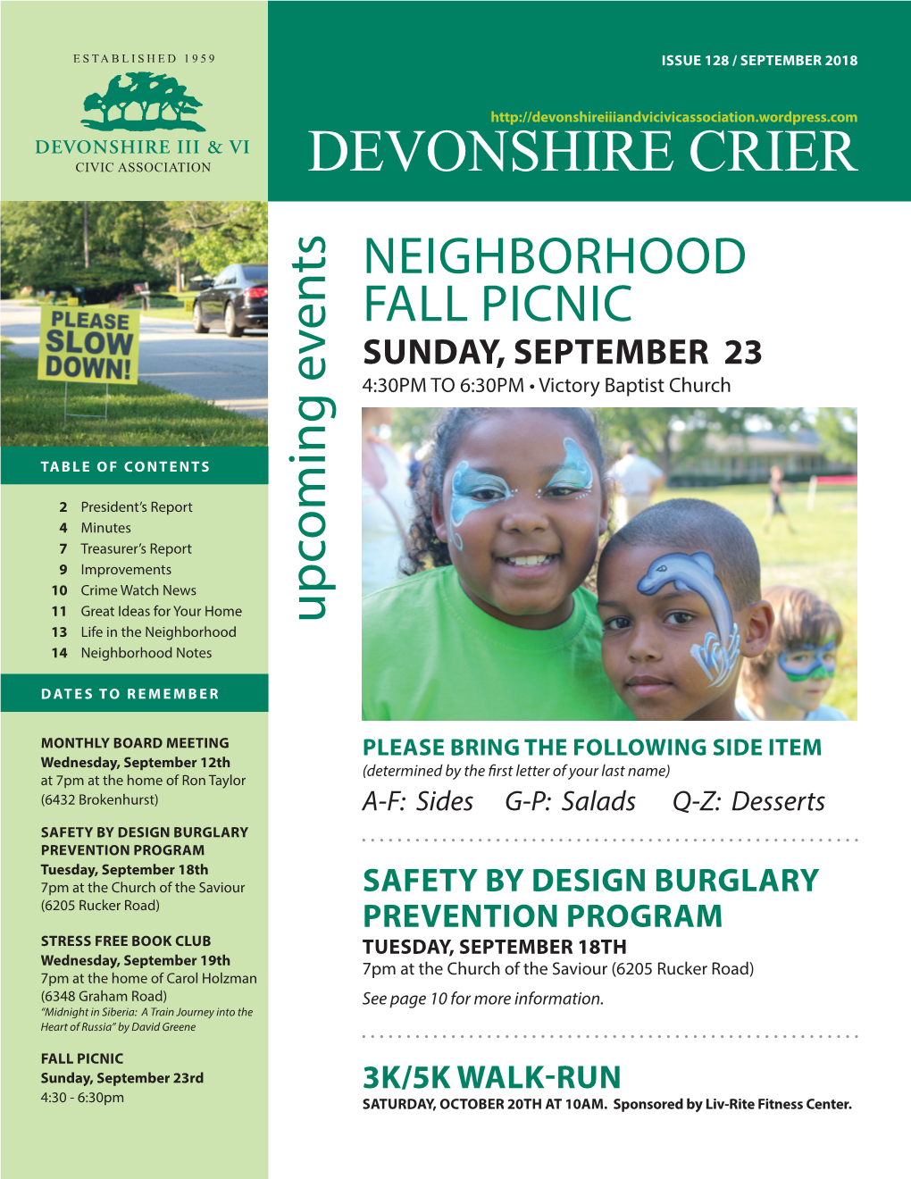 DEVONSHIRE CRIER NEIGHBORHOOD FALL PICNIC SUNDAY, SEPTEMBER 23 4:30PM to 6:30PM • Victory Baptist Church