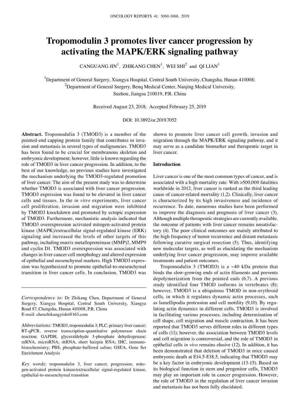 Tropomodulin 3 Promotes Liver Cancer Progression by Activating the MAPK/ERK Signaling Pathway