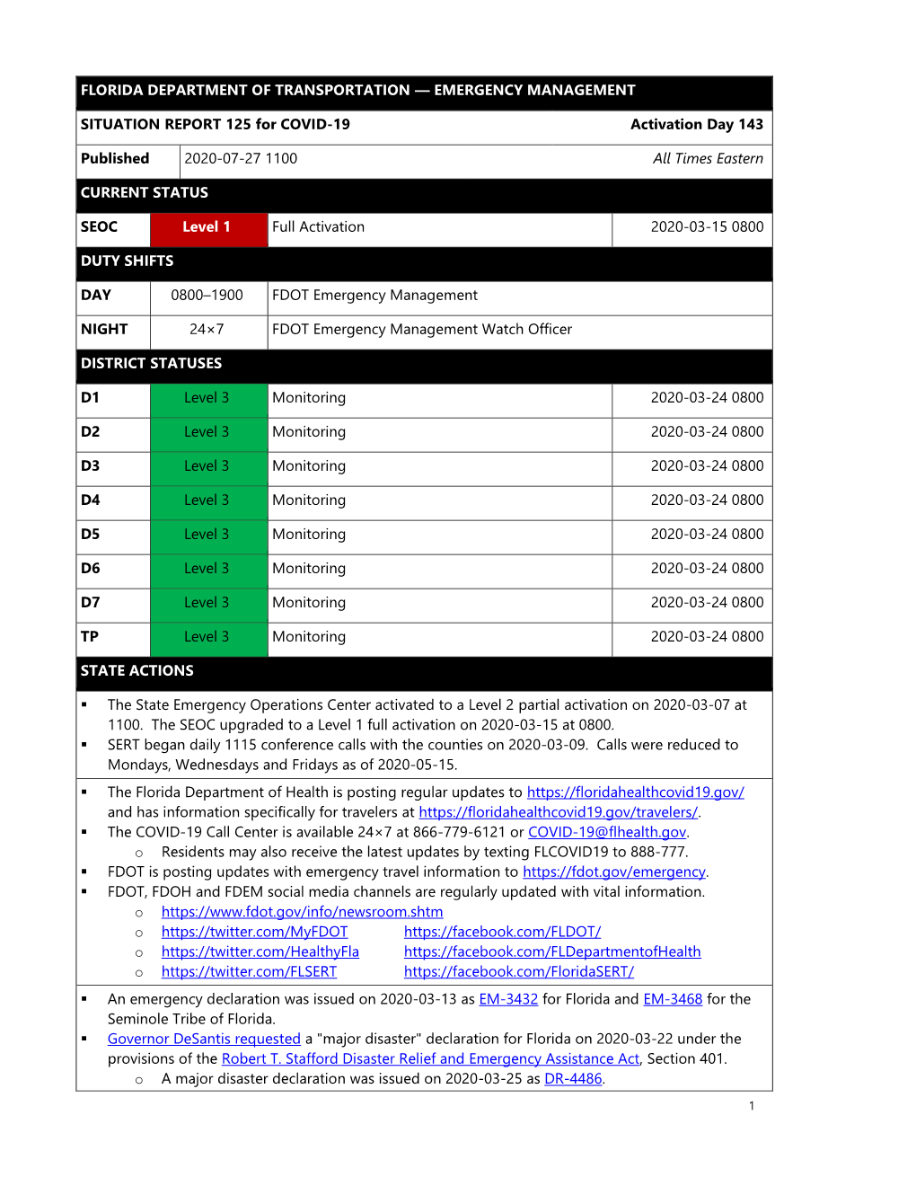 Florida Department of Transportation — Emergency Management