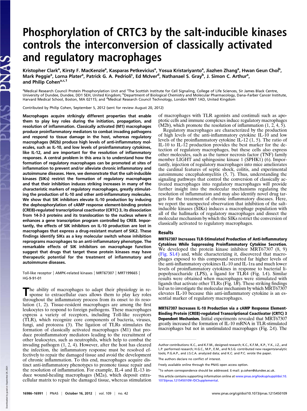 Phosphorylation of CRTC3 by the Salt-Inducible Kinases Controls the Interconversion of Classically Activated and Regulatory Macrophages