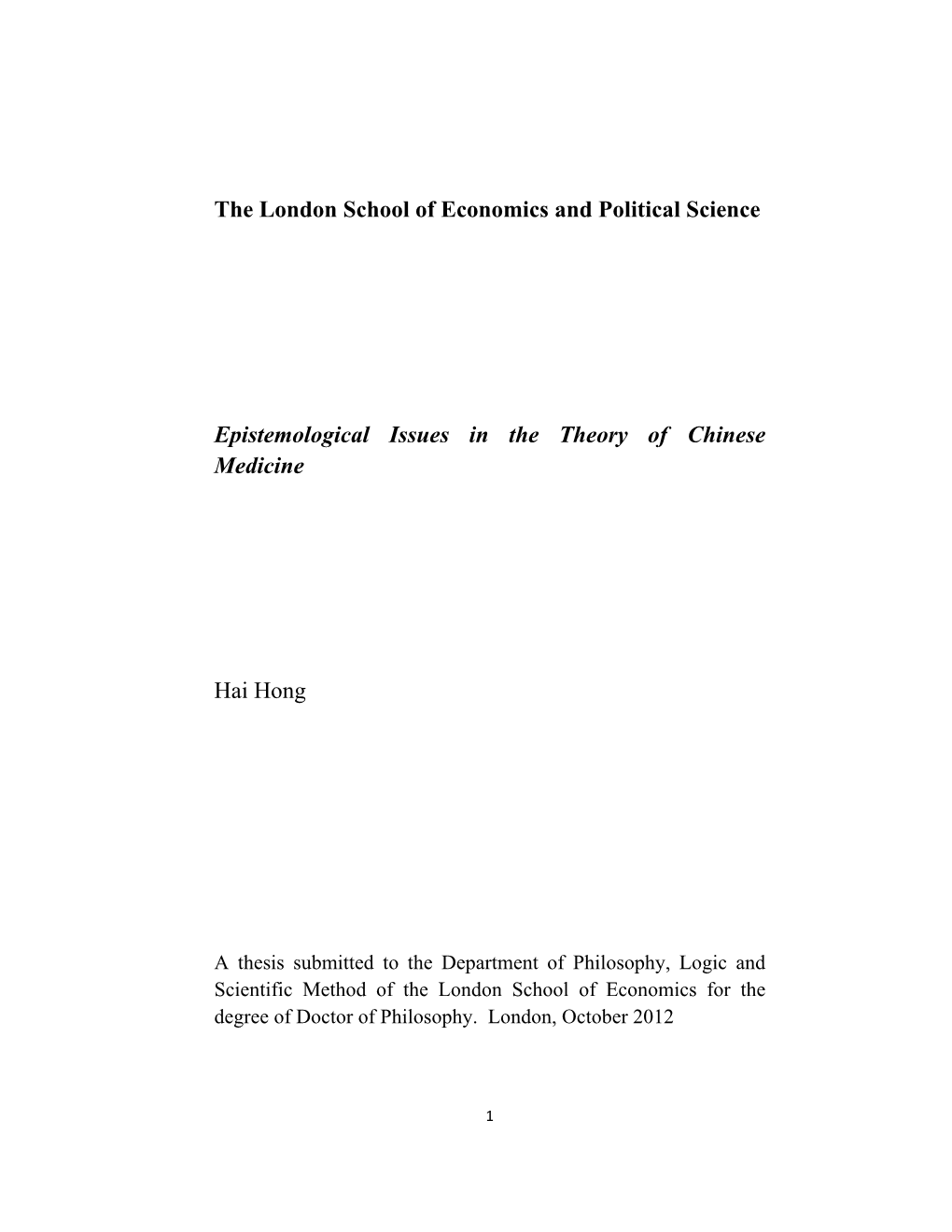 The London School of Economics and Political Science Epistemological