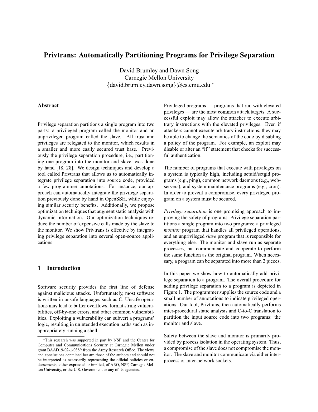 Privtrans: Automatically Partitioning Programs for Privilege Separation