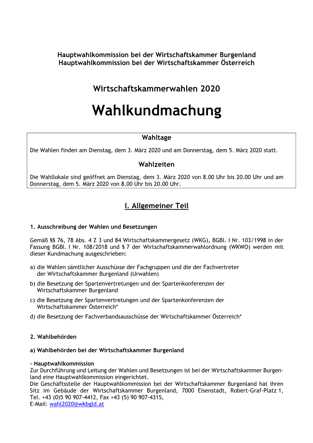 Burgenland Hauptwahlkommission Bei Der Wirtschaftskammer Österreich
