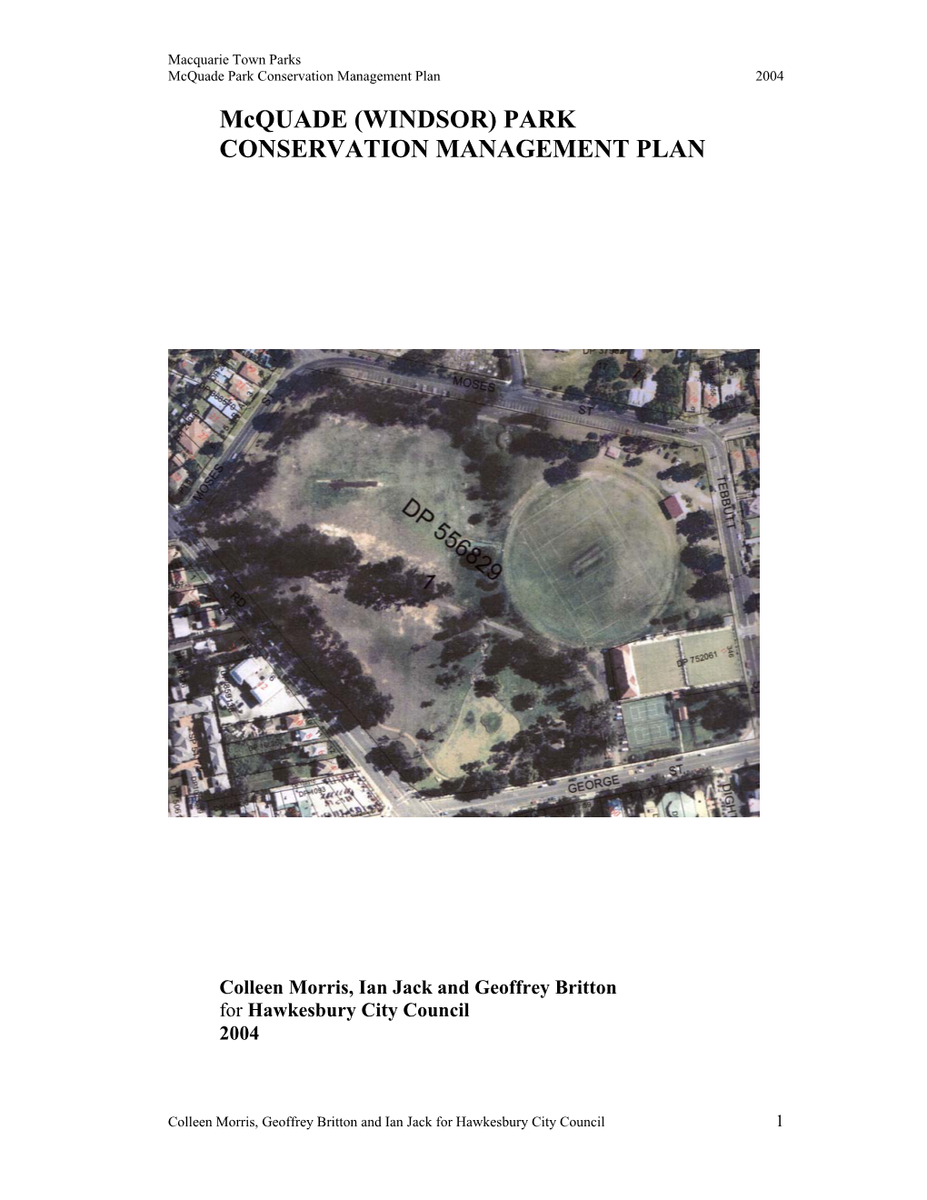 Mcquade (WINDSOR) PARK CONSERVATION MANAGEMENT PLAN