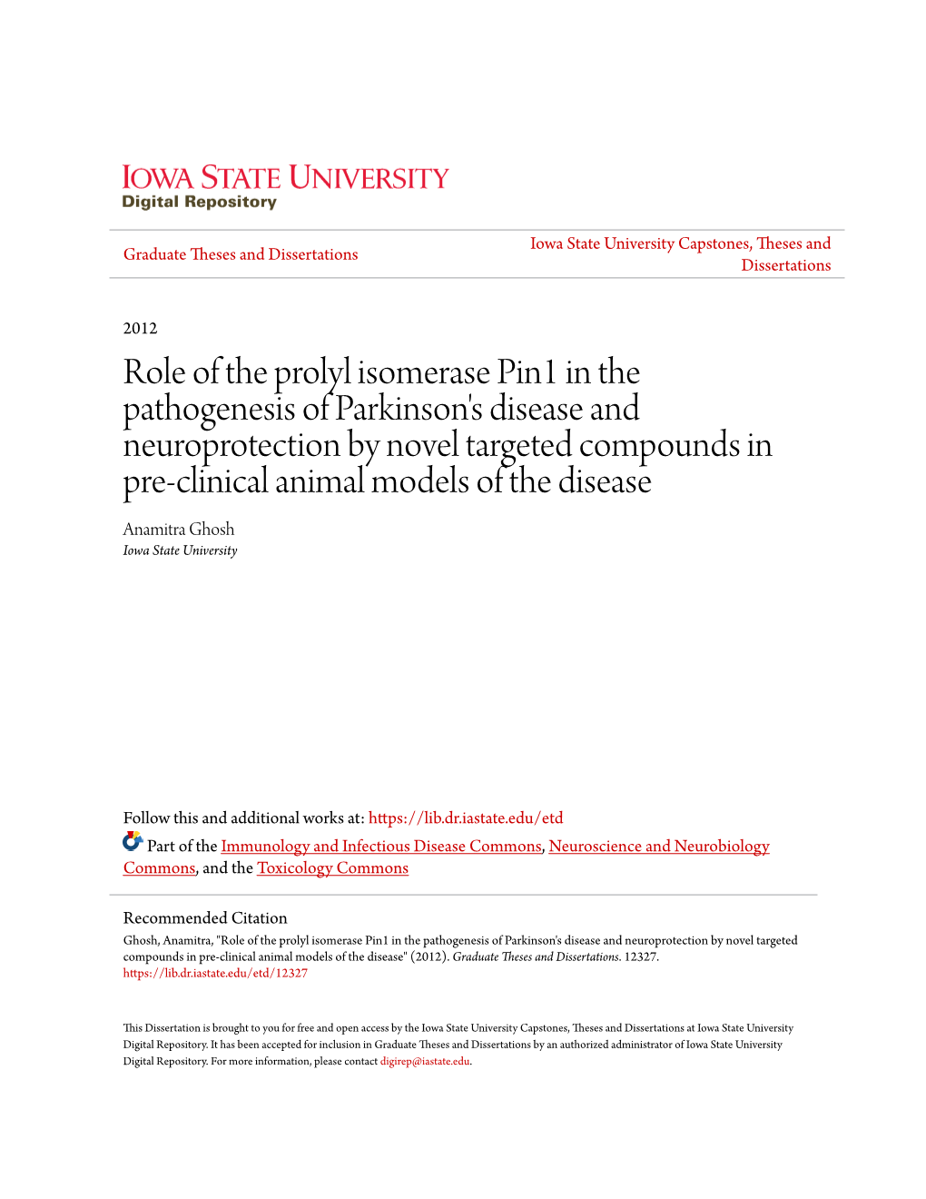 Role of the Prolyl Isomerase Pin1 in the Pathogenesis of Parkinson's