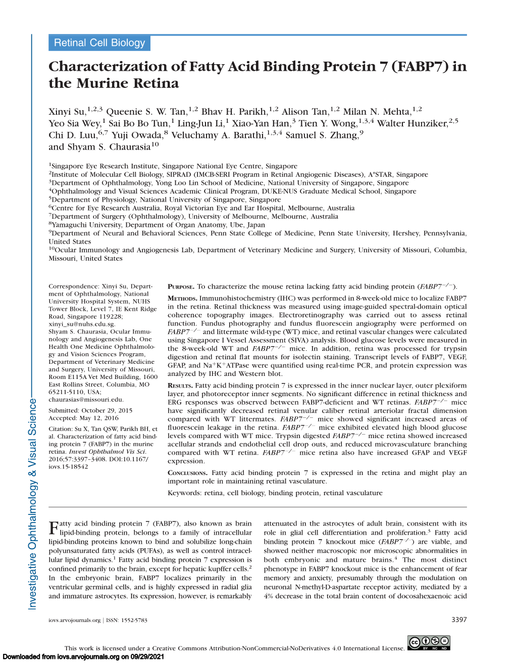 Characterization of Fatty Acid Binding Protein 7 (FABP7) in the Murine Retina