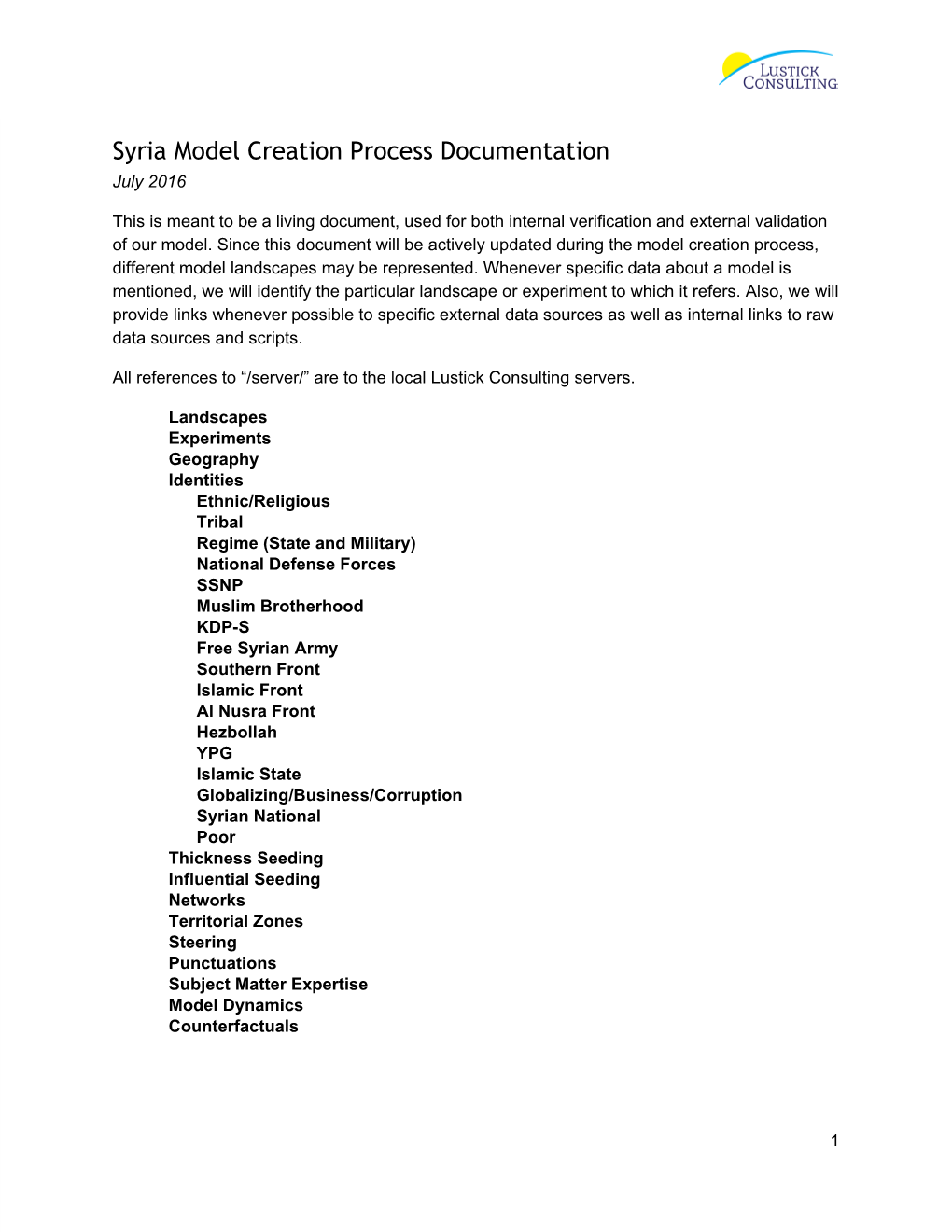 Syria Model Creation Process Documentation July 2016