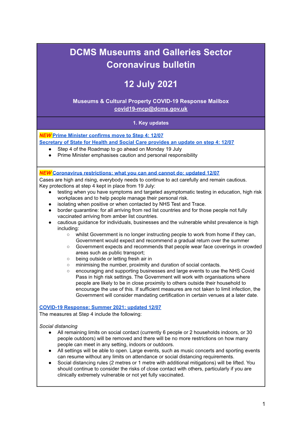 Coronavirus Bulletin 20210712