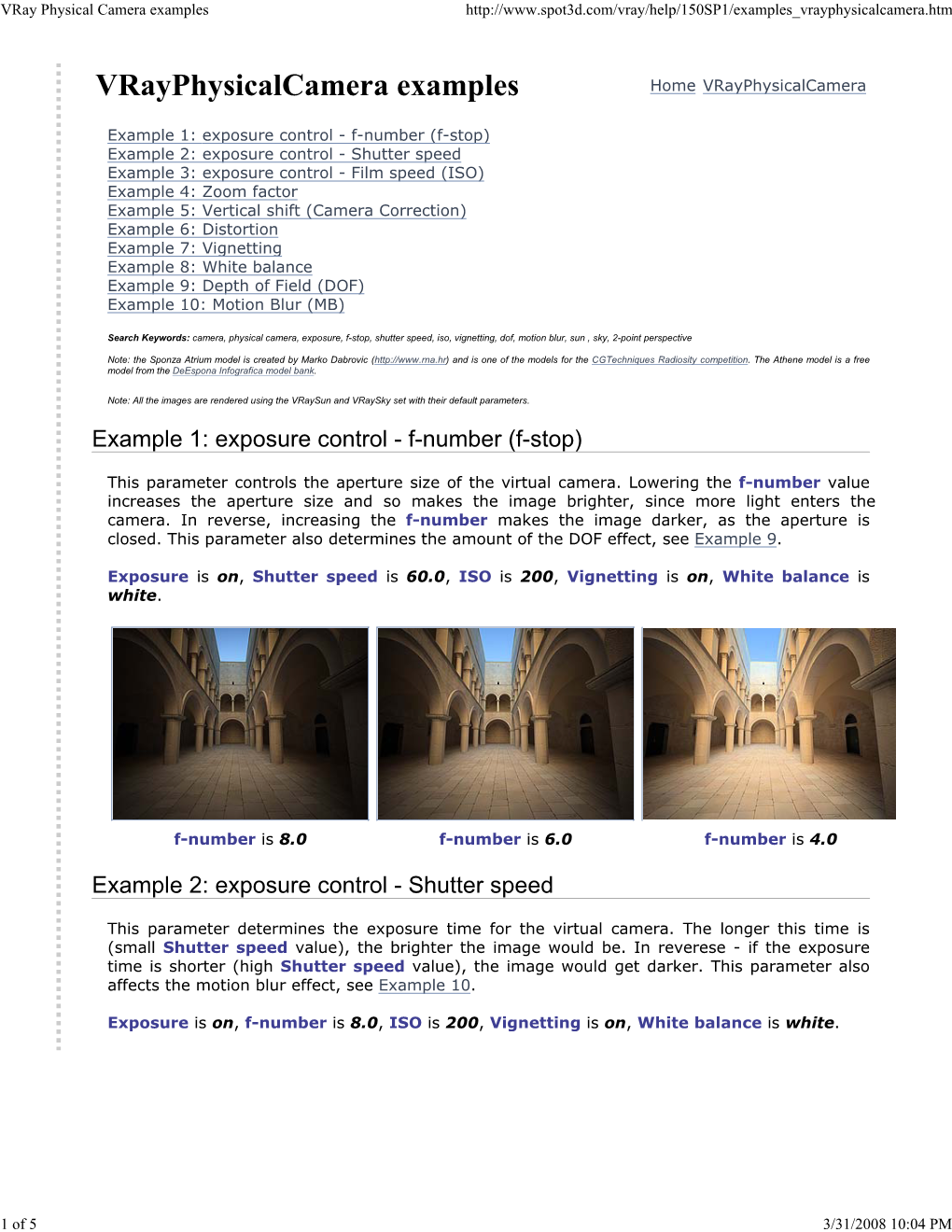 Vray Physical Camera Examples