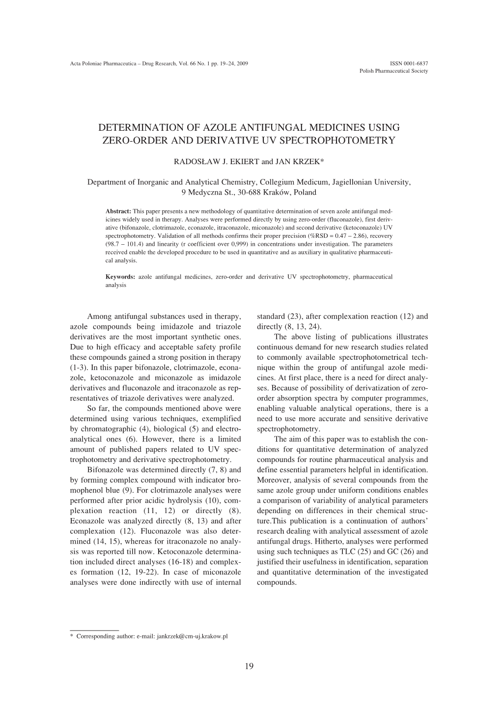 Determination of Azole Antifungal Medicines Using Zero-Order and Derivative Uv Spectrophotometry