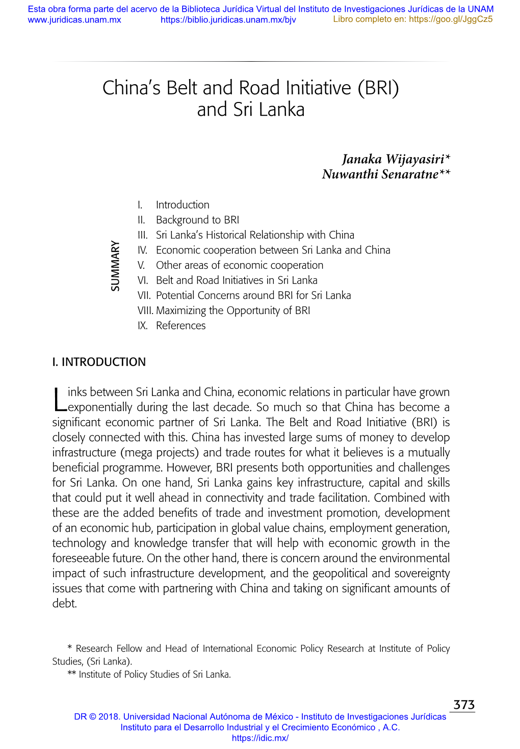 China's Belt and Road Initiative (BRI) and Sri Lanka