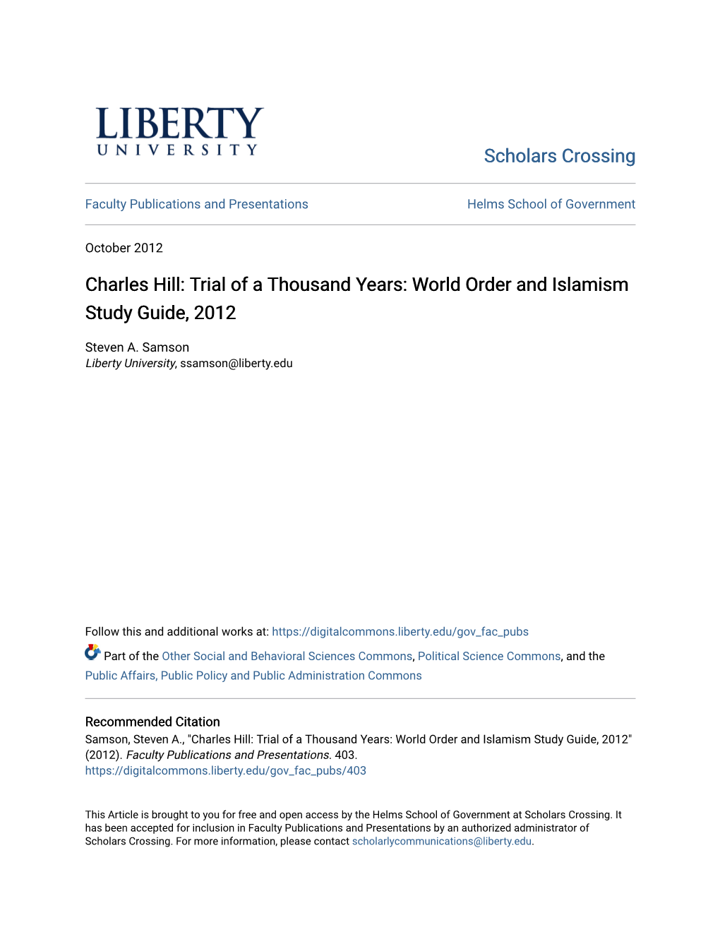 Charles Hill: Trial of a Thousand Years: World Order and Islamism Study Guide, 2012