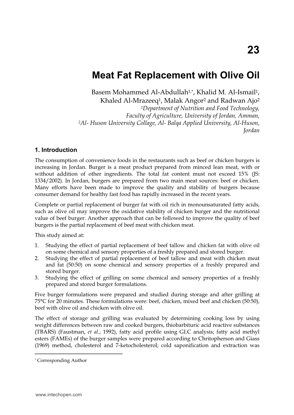 Meat Fat Replacement with Olive Oil