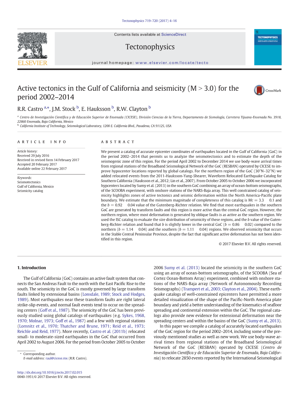 Active Tectonics in the Gulf of California and Seismicity (M N 3.0) for the Period 2002–2014