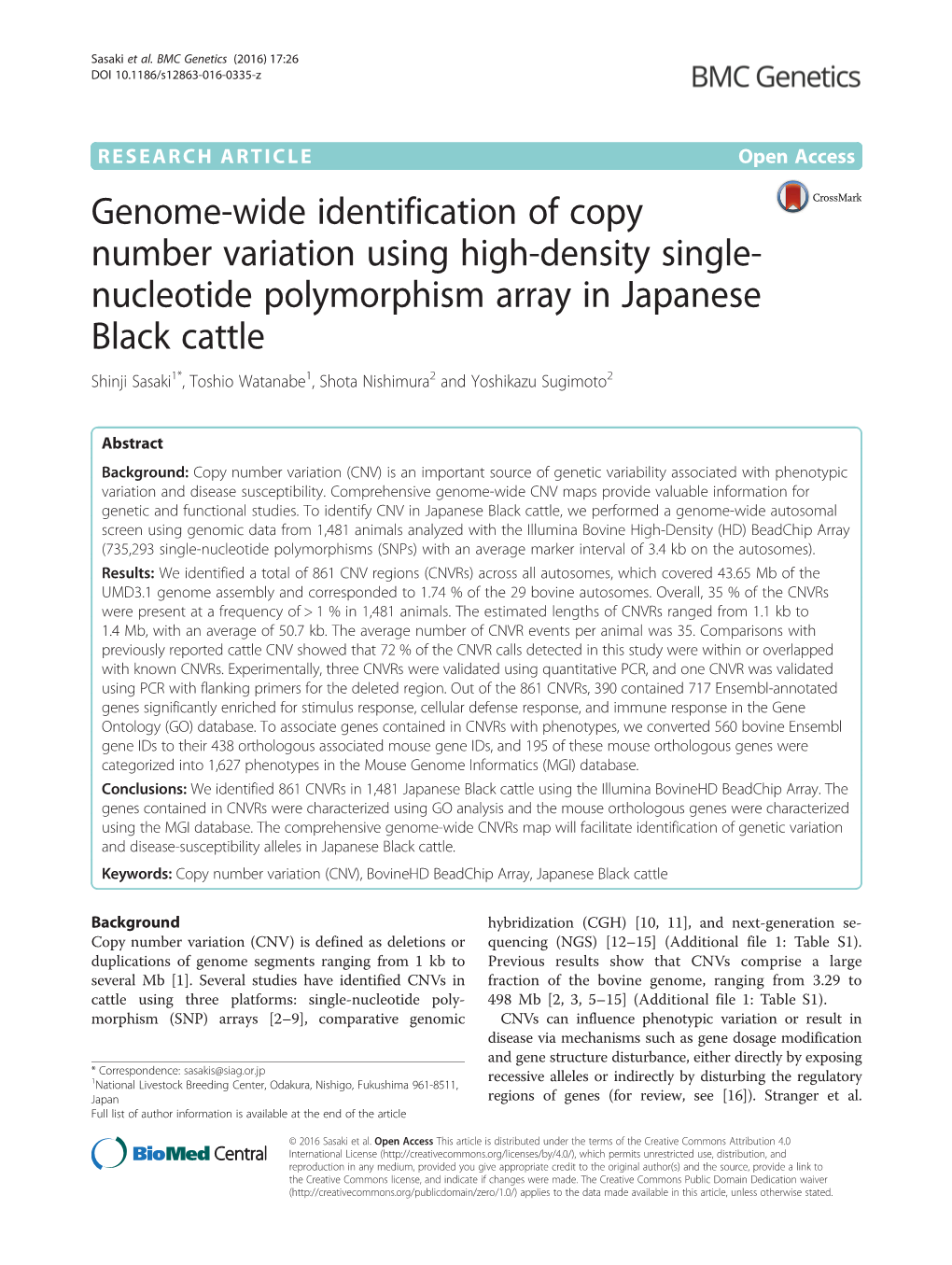 Genome-Wide Identification of Copy Number Variation Using High-Density