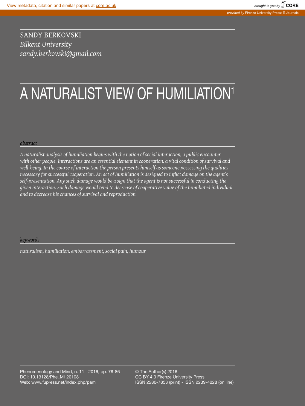 A Naturalist View of Humiliation1