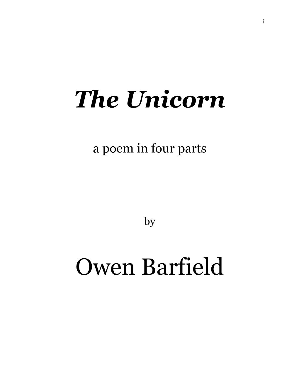 The Unicorn Owen Barfield