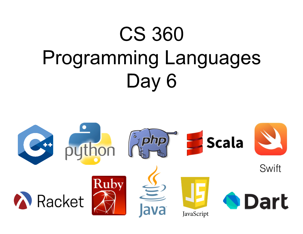 CS 360 Programming Languages Day 6 Today