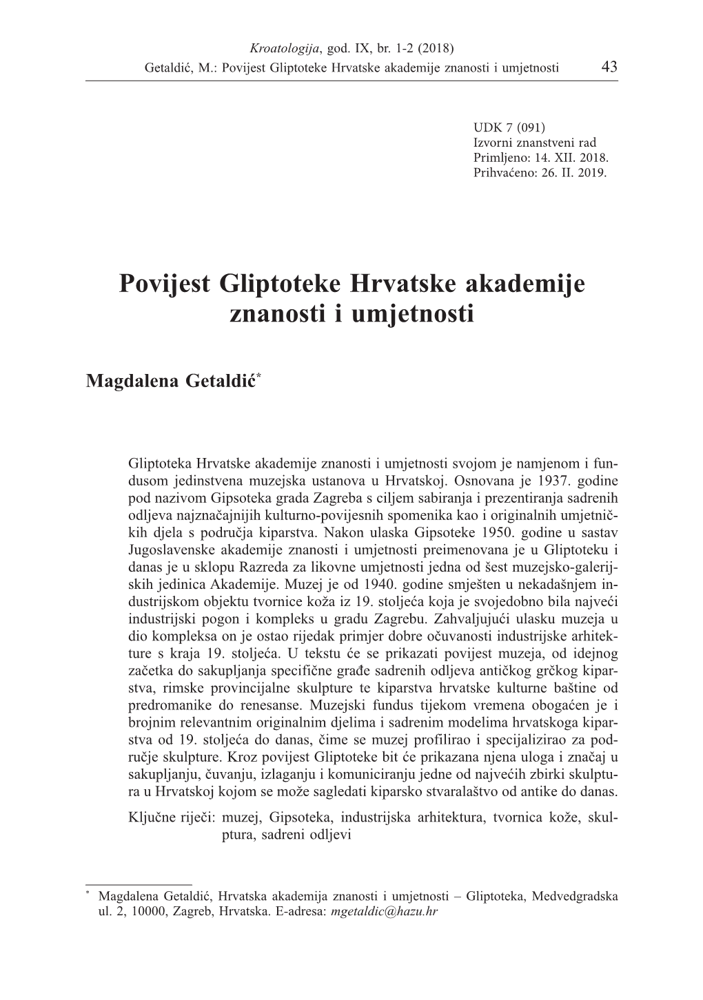 Povijest Gliptoteke Hrvatske Akademije Znanosti I Umjetnosti 43