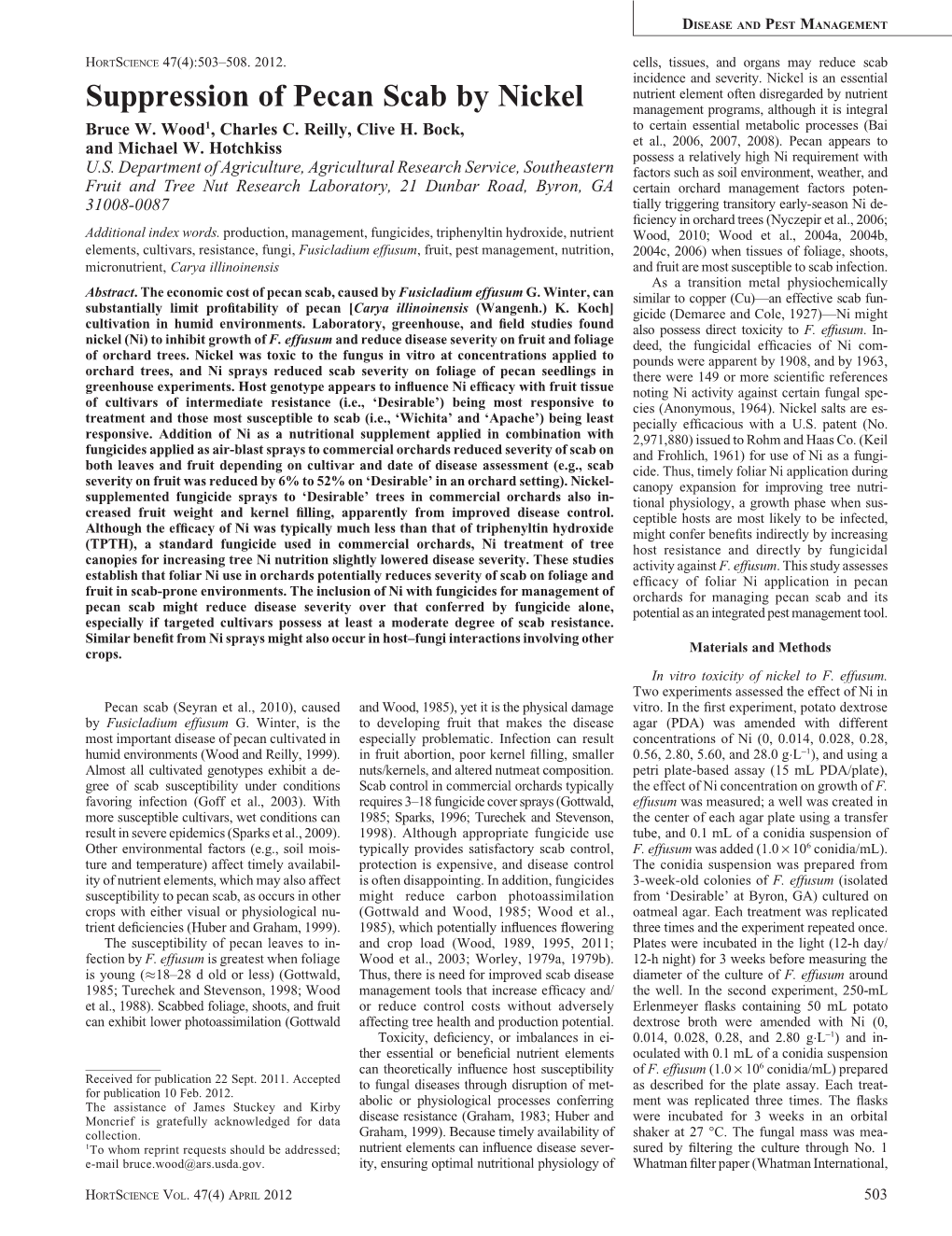 Suppression of Pecan Scab by Nickel Management Programs, Although It Is Integral Bruce W