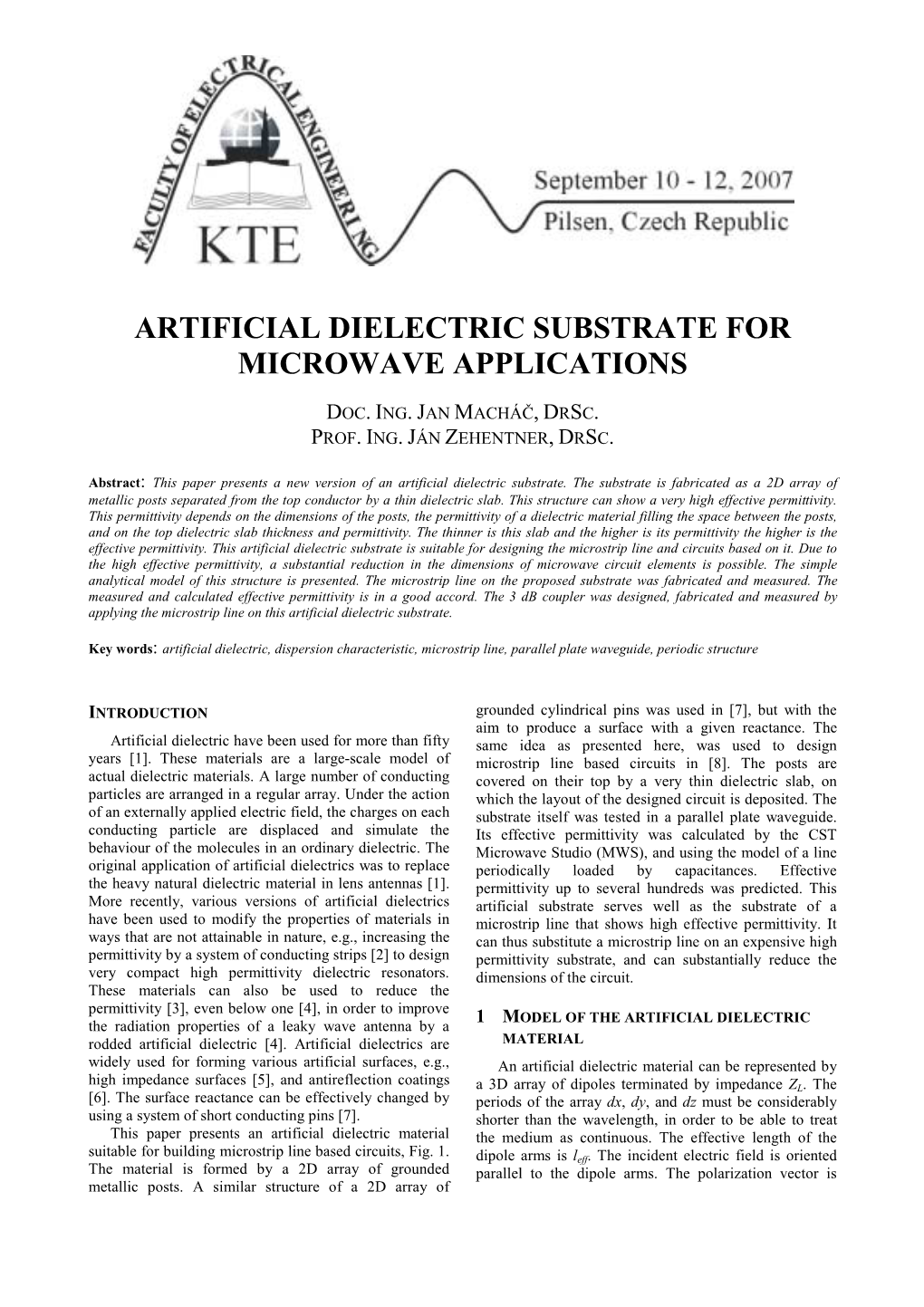 Artificial Dielectric Substrate for Microwave Applications