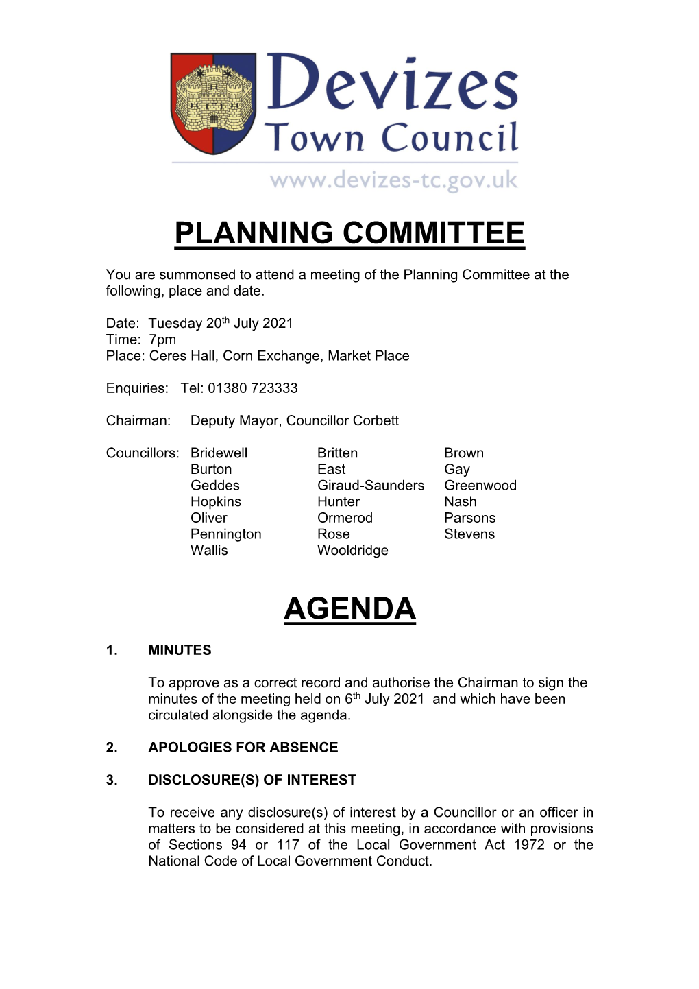 Planning Committee Agenda