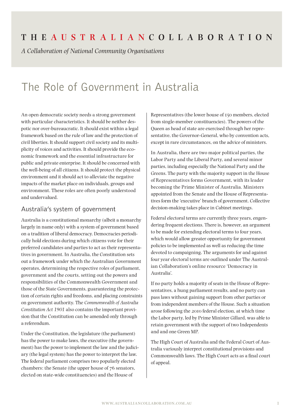 The Role of Government in Australia