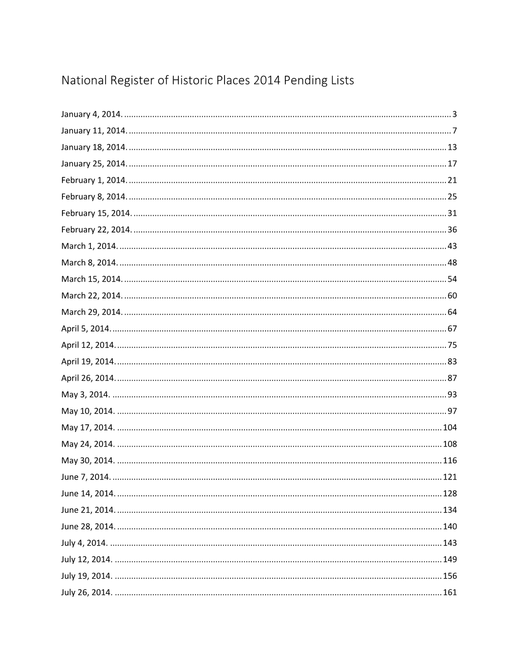 National Register of Historic Places 2014 Pending Lists