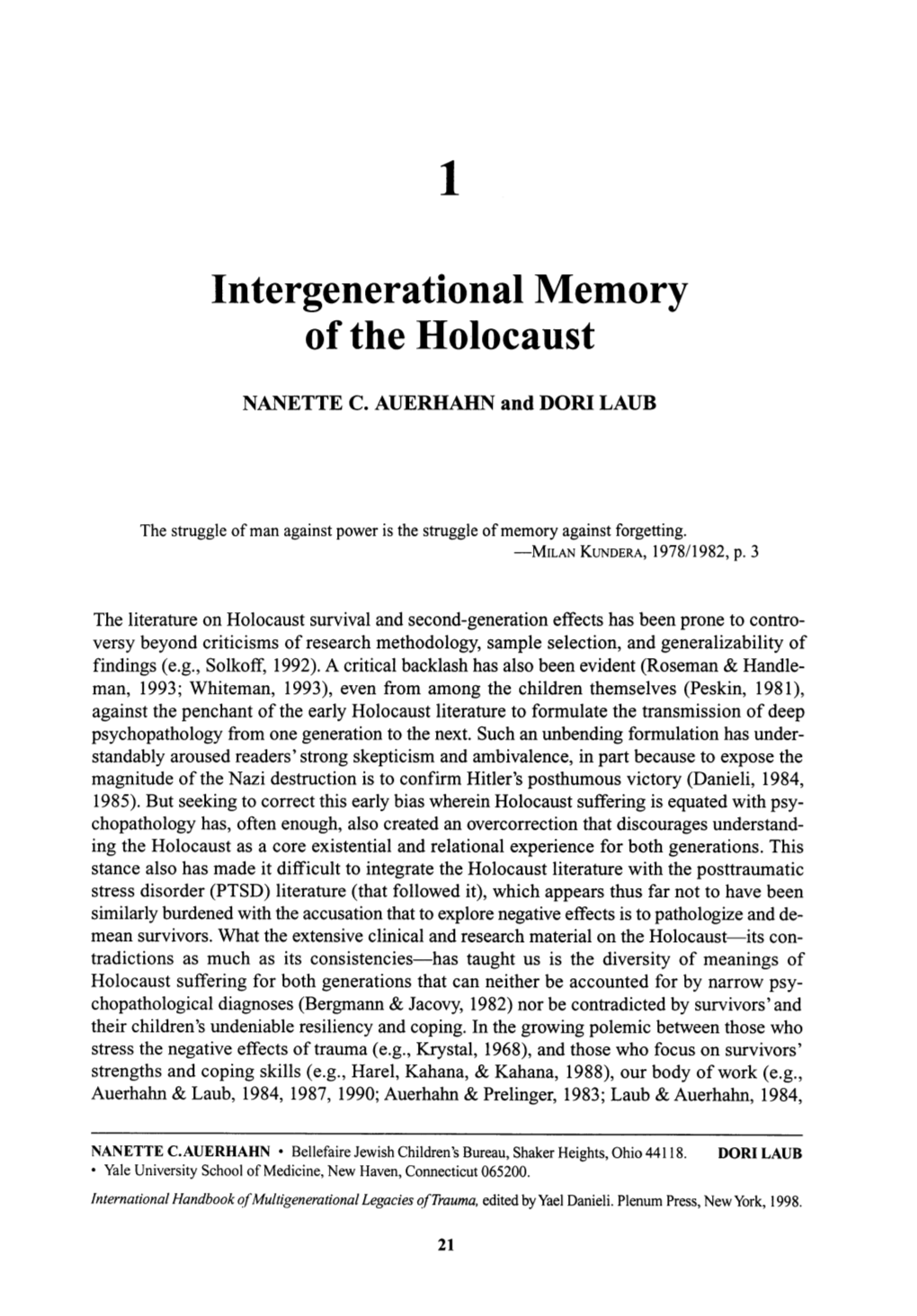 Chapter 1. Intergenerational Memory of the Holocaust