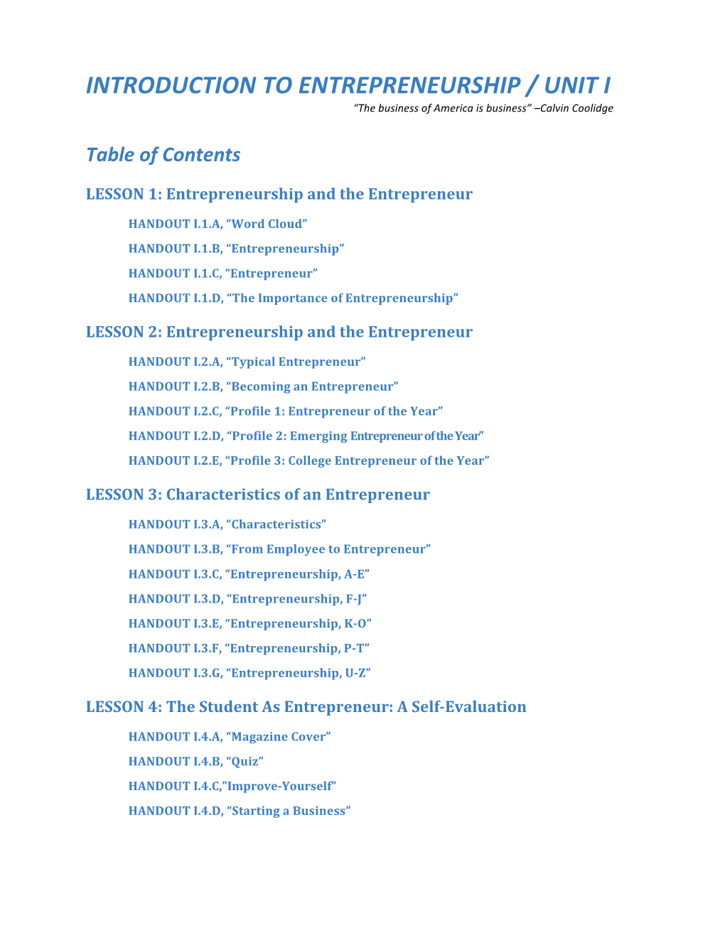 Unit 1- Intro to Entrepreneurship