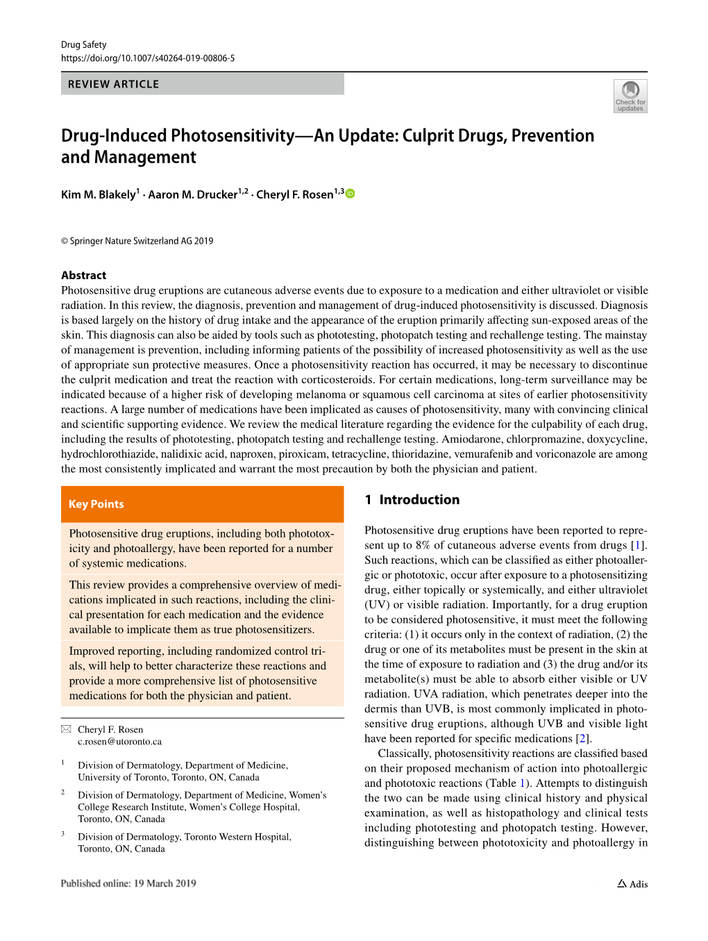 Drug-Induced Photosensitivity—An Update Forearms and Hands