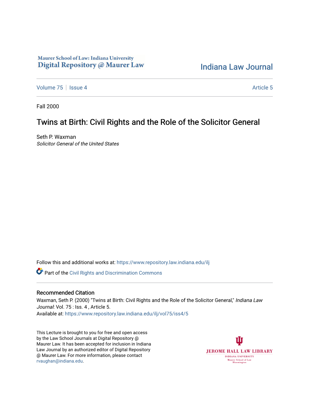 Twins at Birth: Civil Rights and the Role of the Solicitor General