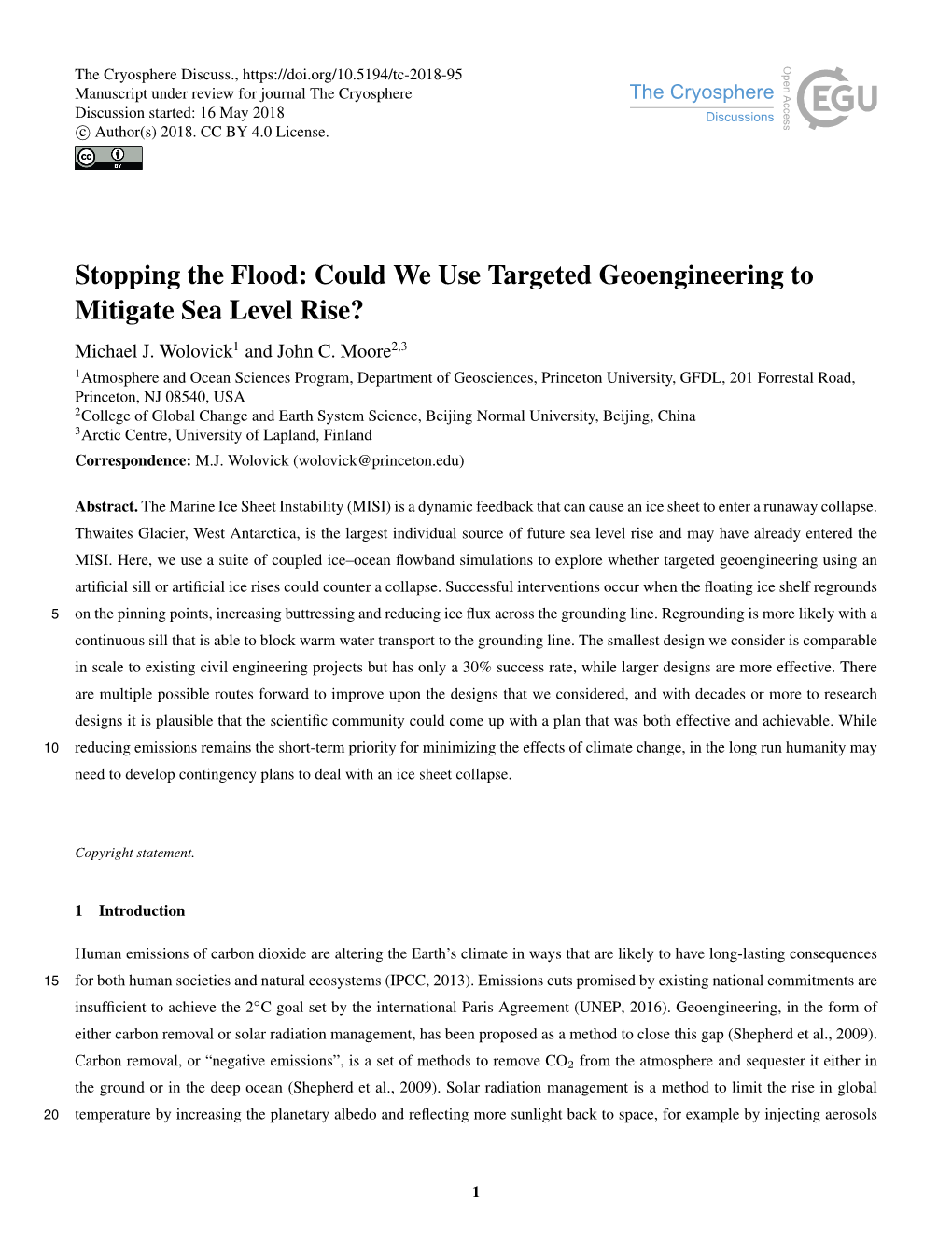 Could We Use Targeted Geoengineering to Mitigate Sea Level Rise? Michael J