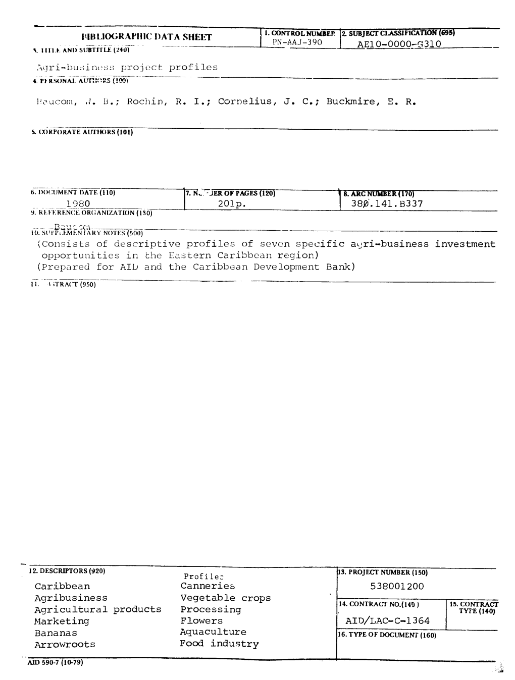 Tubliograpiiic DATA SHEET I.CONTROL NUMBER J2