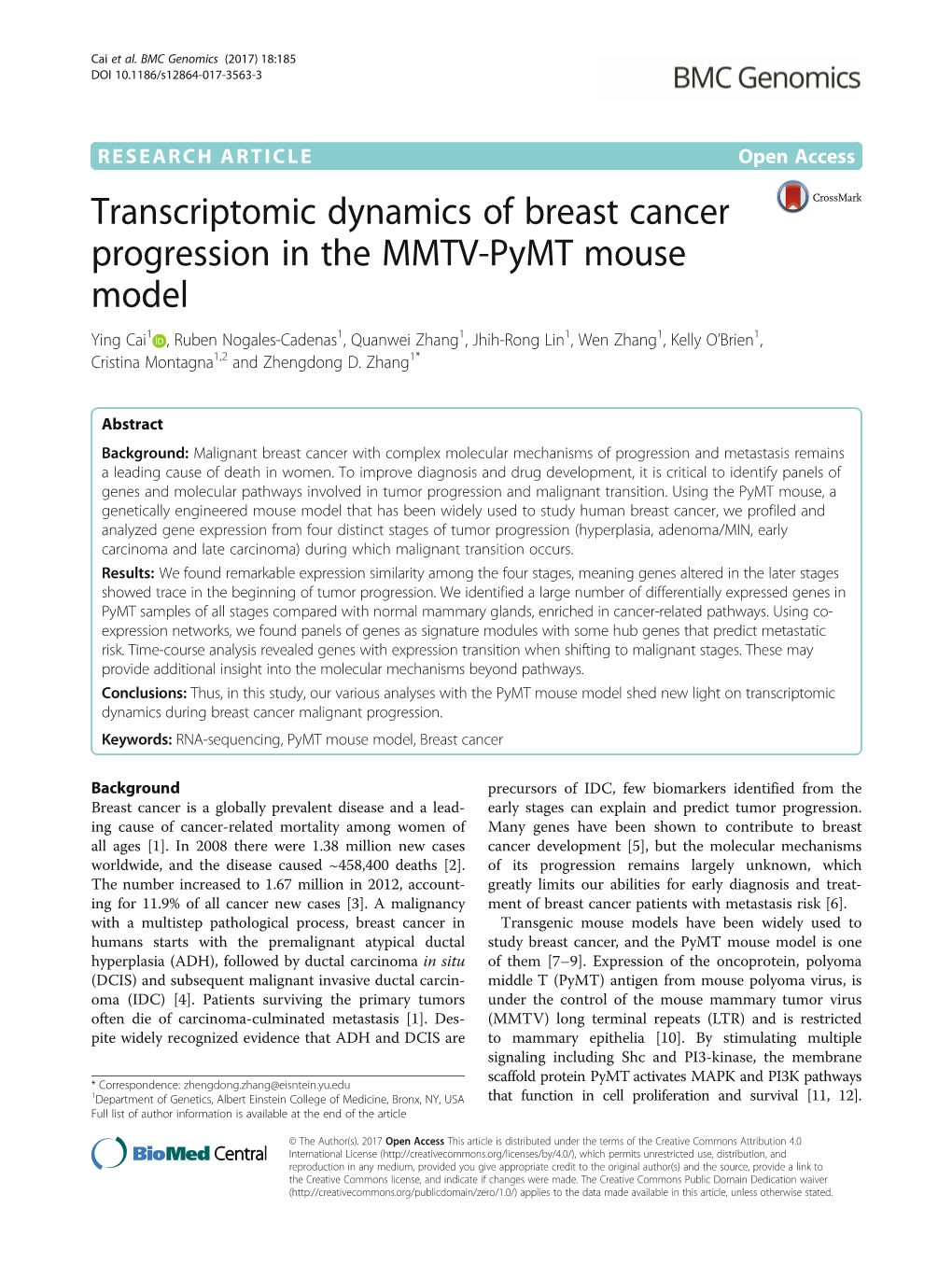 Transcriptomic Dynamics of Breast Cancer