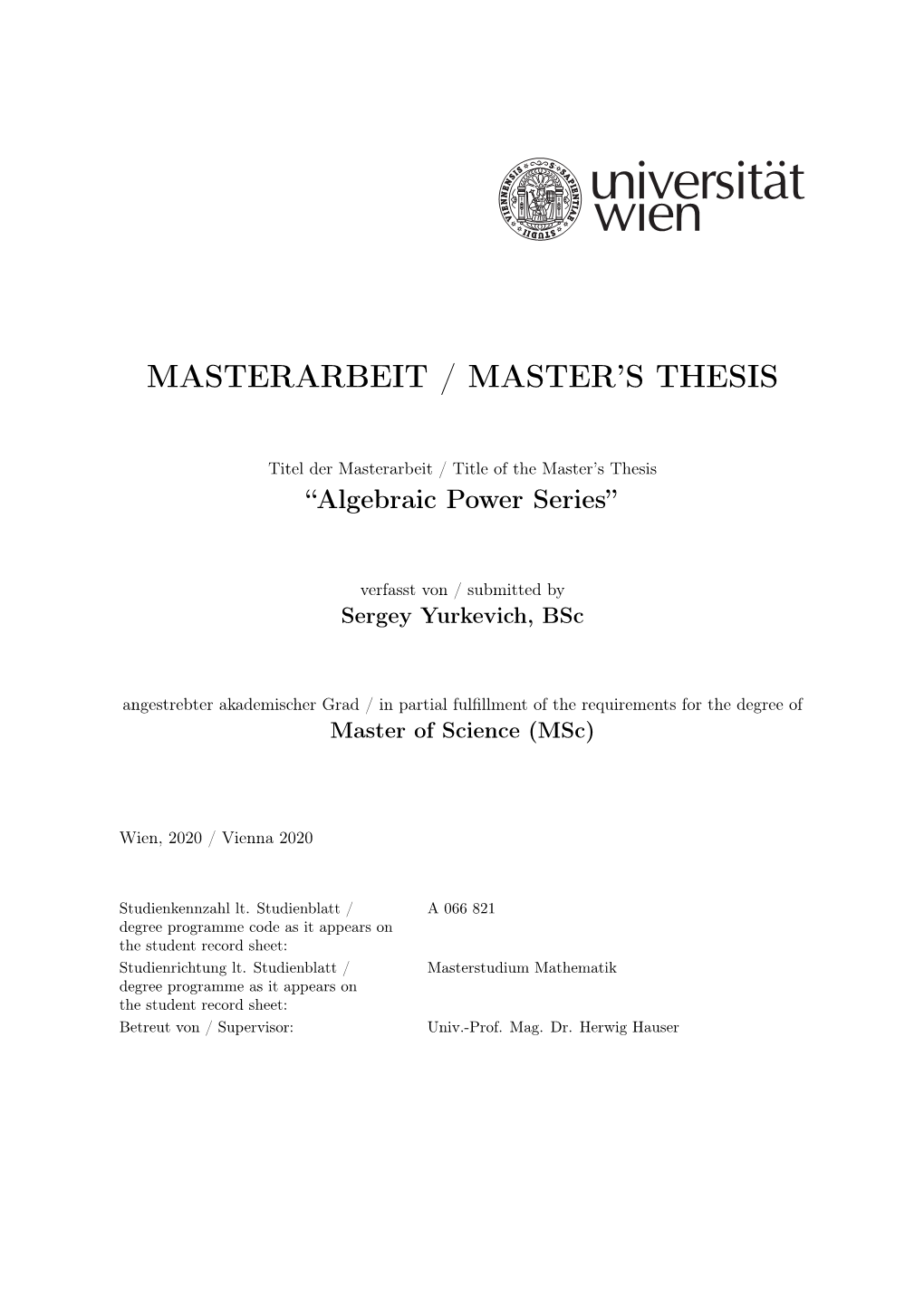 Masterarbeit / Master's Thesis