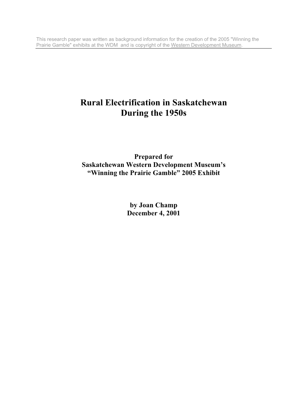 Rural Electrification in Saskatchewan During the 1950S