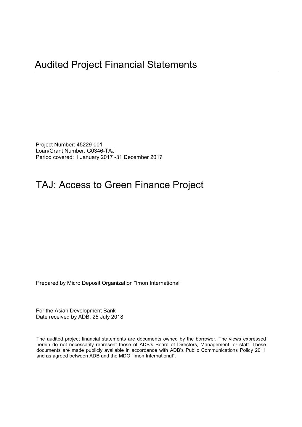 Audited Project Financial Statements